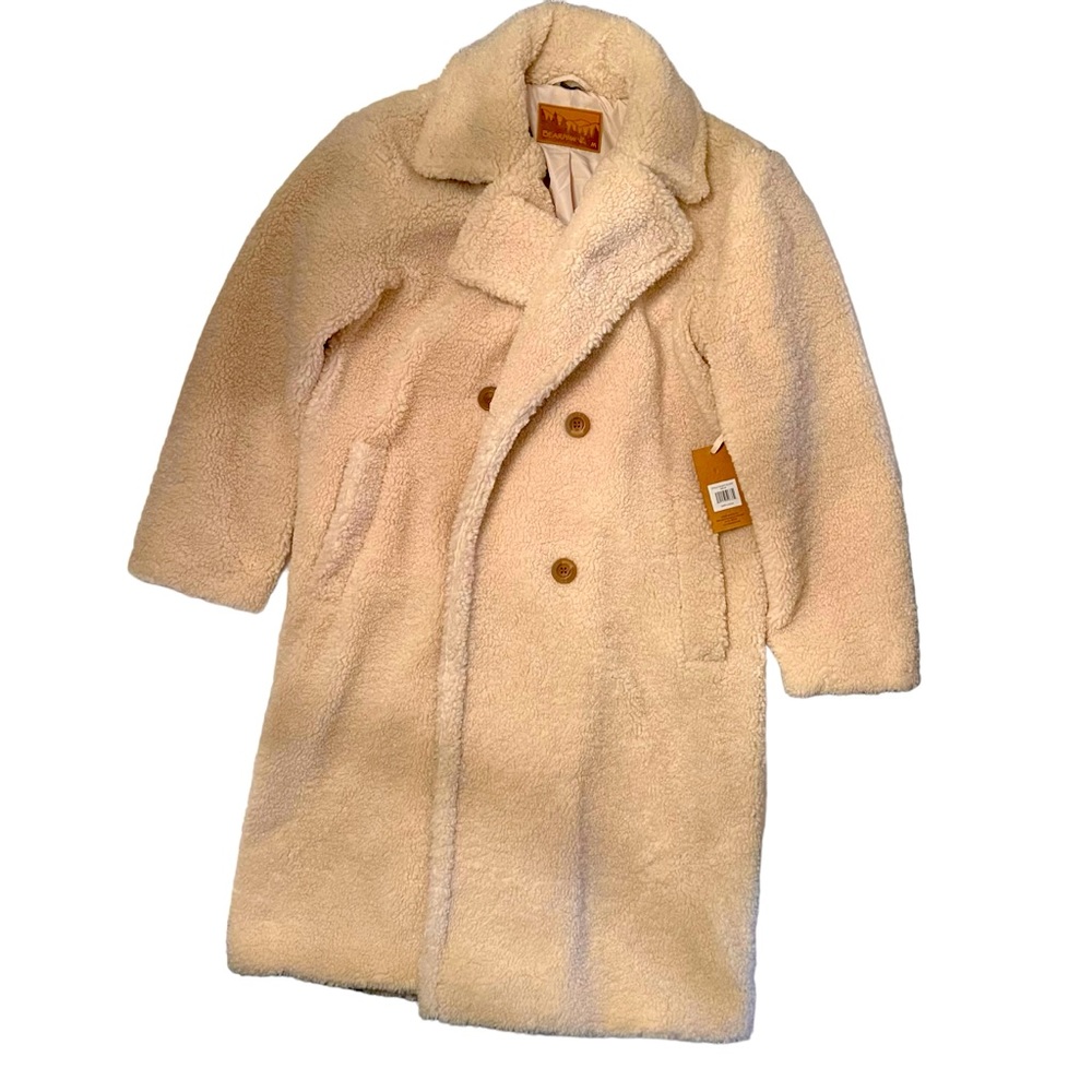 Bearpaw Women’s Size Medium Off White Cream Long Length Sherpa Teddy Coat